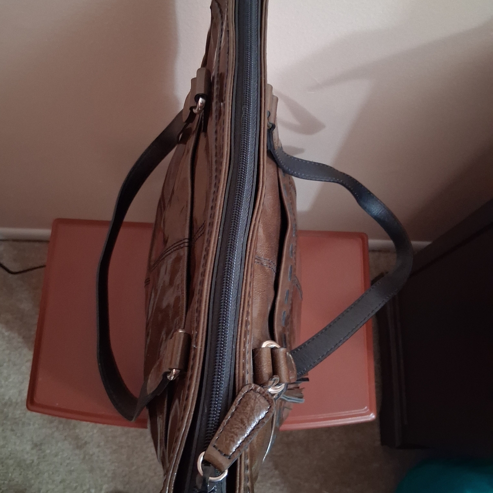Vintage Brighton Shiny Brown Tote with Silver Accents - Picture 5 of 13